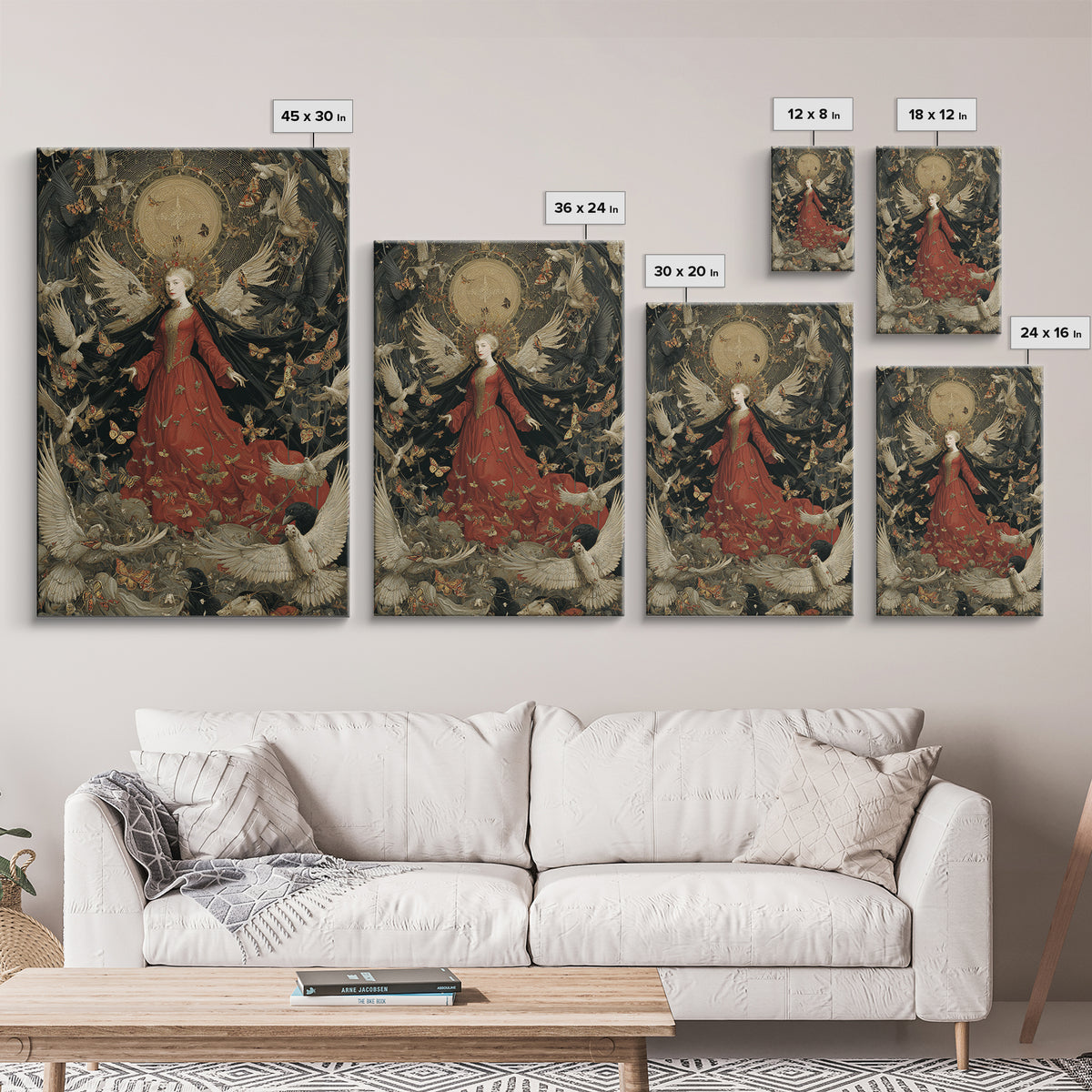 The Moth-Winged Empress, Dark Renaissance Art, Vertical Wall Art, Dark Fantasy Wall Art, Framed Canvas Print, Halloween Wall Art