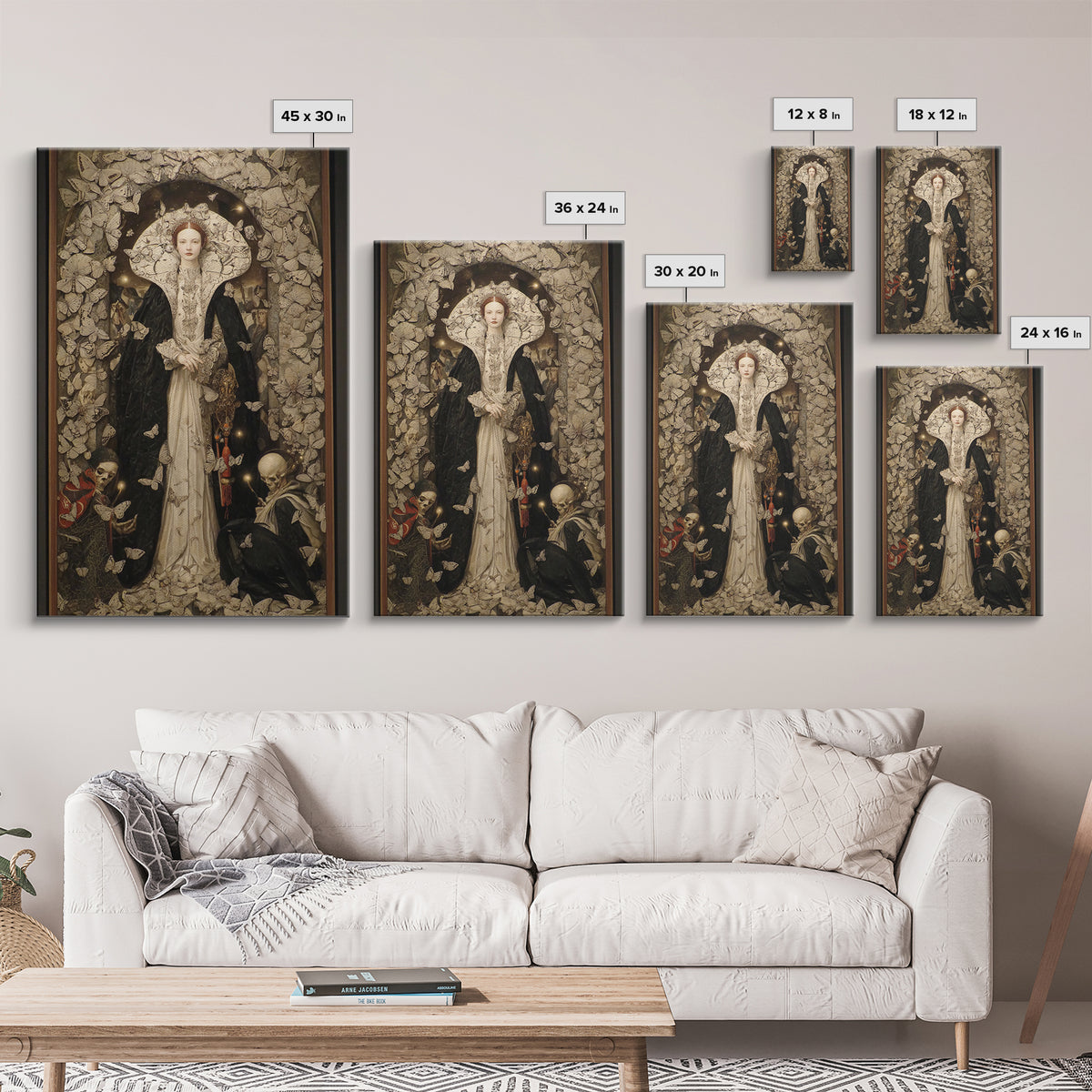 The Moth-Winged Empress, Danse Macabre Art, Vertical Wall Art, Gothic Horror Wall Art, Framed Canvas Print