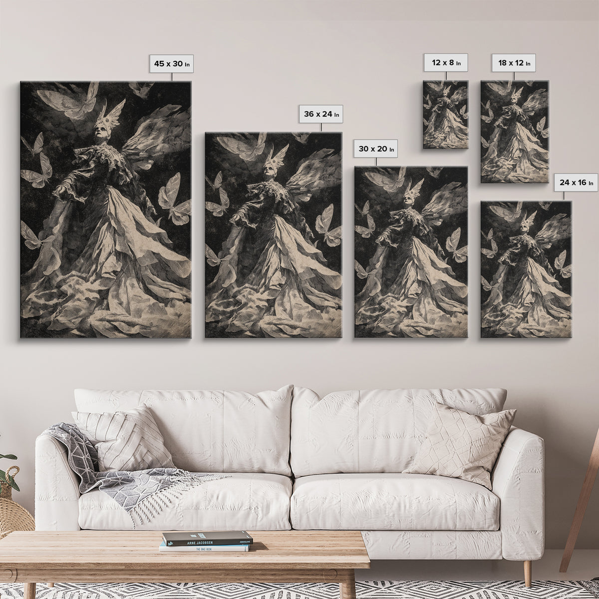 The Moth-Winged Empress, Dark Romantic Horror Art, Vertical Wall Art, Dark Fantasy Wall Art, Framed Canvas Print, Halloween Wall Art