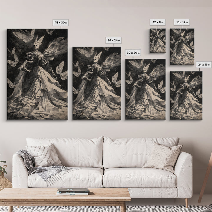 The Moth-Winged Empress, Dark Romantic Horror Art, Vertical Wall Art, Dark Fantasy Wall Art, Framed Canvas Print, Halloween Wall Art