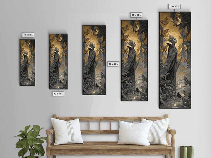The Moth-Winged Empress, Architectural Etching Art, Tall Narrow Wall Art, Macabre Wall Art, Framed Canvas Print