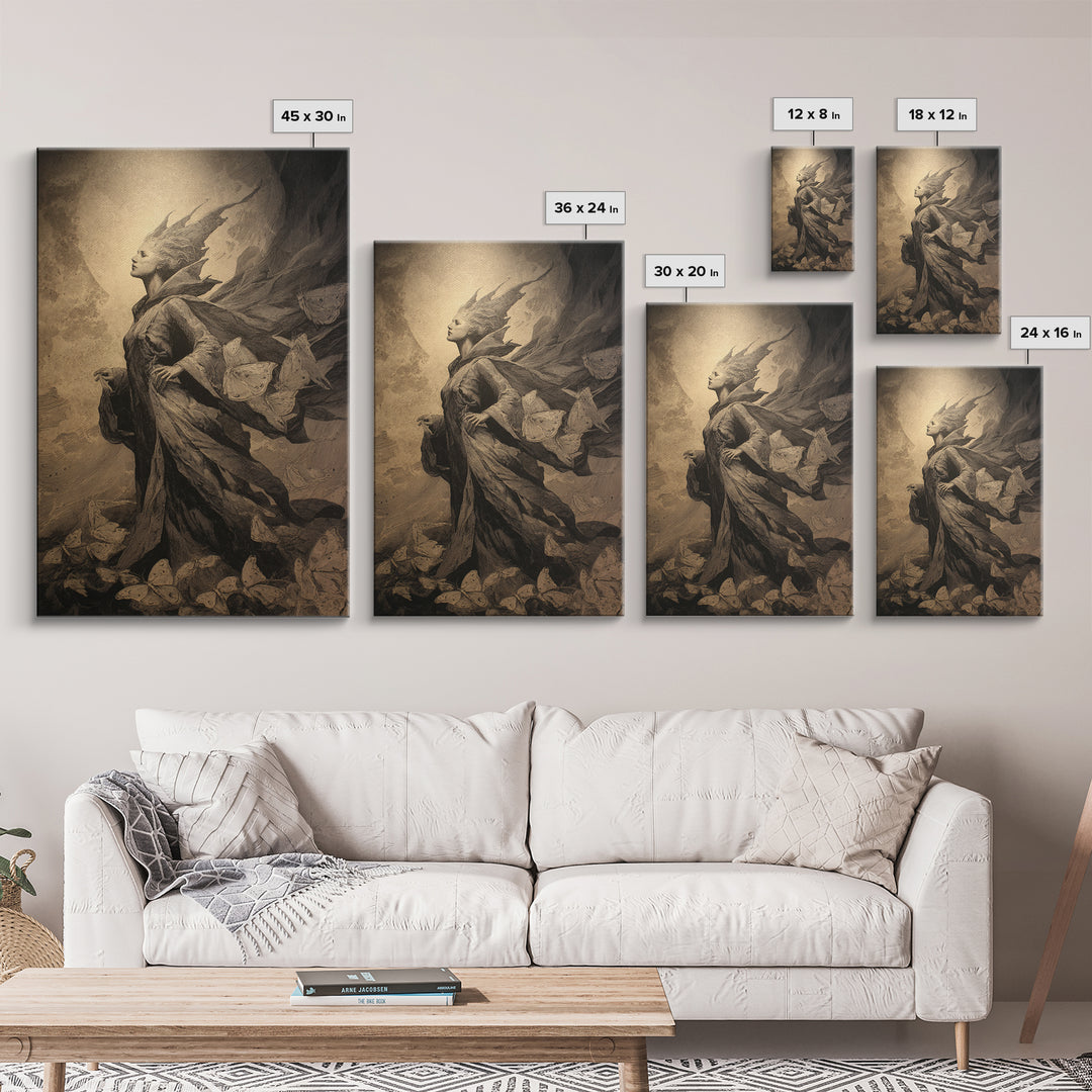 The Moth-Winged Empress, Symbolist Dream Art, Vertical Wall Art, Gothic Horror Wall Art, Canvas Print, Halloween Wall Art