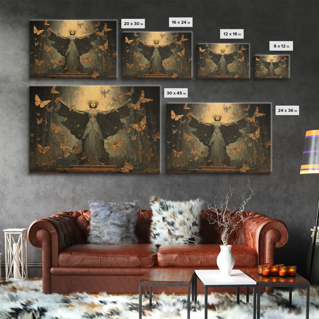 The Moth-Winged Empress, Symbolist Gothic Landscape, Landscape Wall Art, Dark Halloween Decor, Framed Canvas Print, Halloween Wall Art