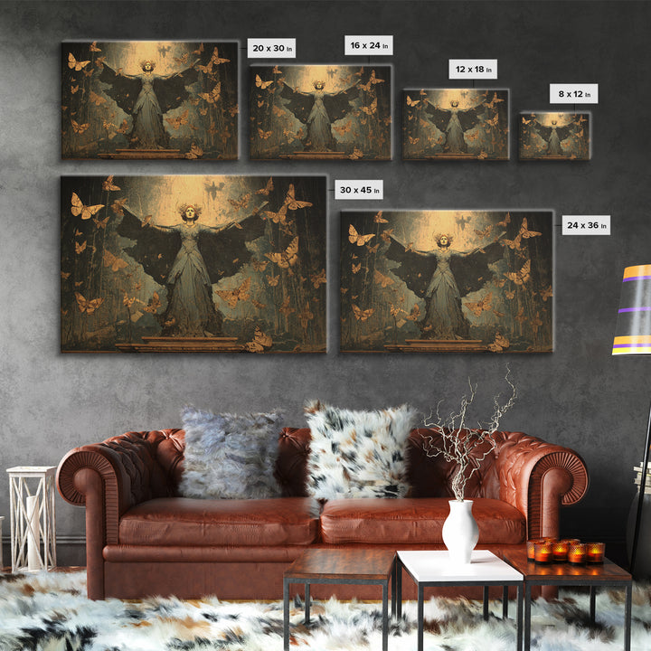 The Moth-Winged Empress, Symbolist Gothic Landscape, Landscape Wall Art, Dark Halloween Decor, Framed Canvas Print, Halloween Wall Art