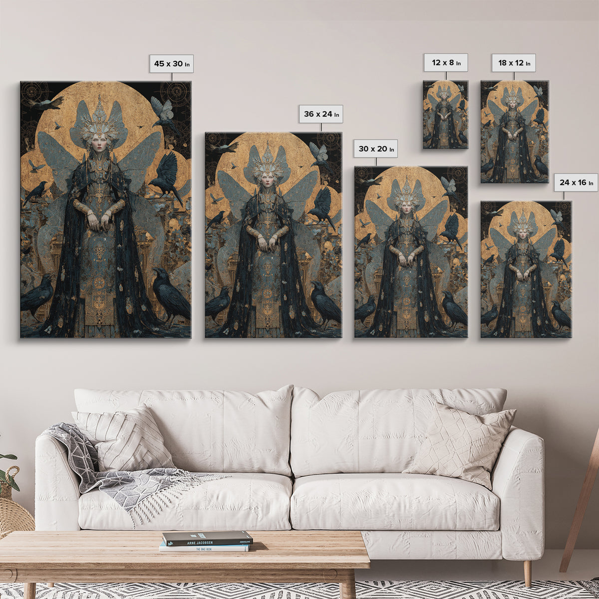The Moth-Winged Empress, Ornate Symbolist Art, Vertical Wall Art, Dark Halloween Decor, Canvas Print, Halloween Wall Art