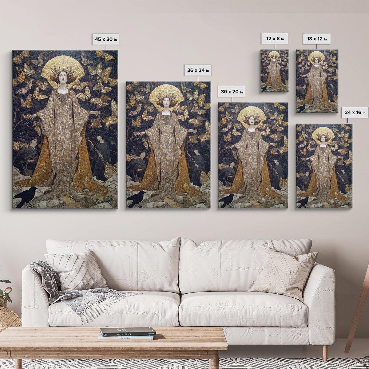 The Moth-Winged Empress, Symbolist Death Art, Vertical Wall Art, Dark Halloween Decor, Canvas Print, Halloween Wall Art
