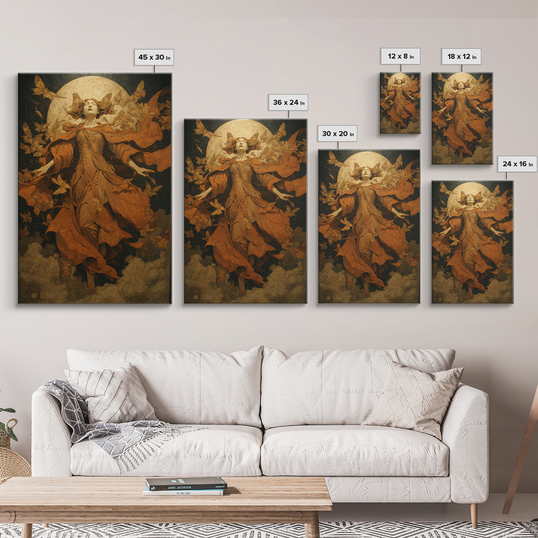 The Moth-Winged Empress, Symbolist Etching Art, Vertical Wall Art, Gothic Horror Wall Art, Framed Canvas Print, Halloween Wall Art