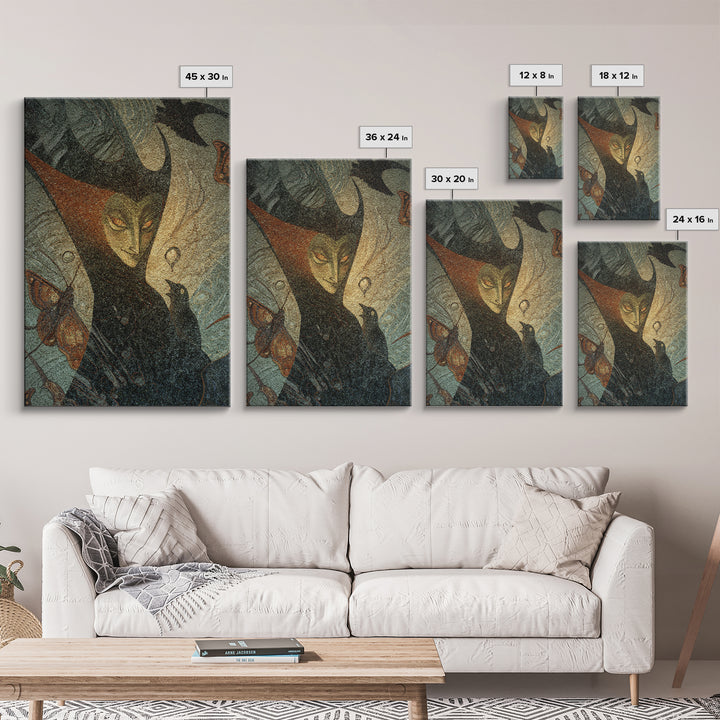 The Moth-Winged Empress, Expressionist Gothic Art, Vertical Wall Art, Dark Halloween Decor, Canvas Print, Halloween Wall Art