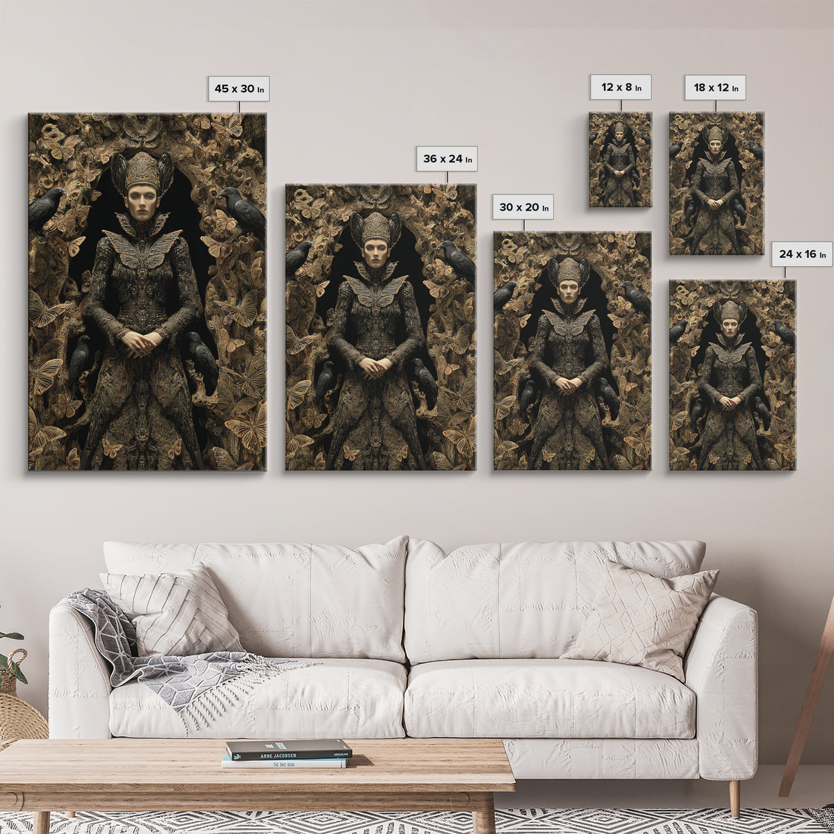 The Moth-Winged Empress, Biomechanical Horror Art, Vertical Wall Art, Gothic Horror Wall Art, Framed Canvas Print, Halloween Wall Art