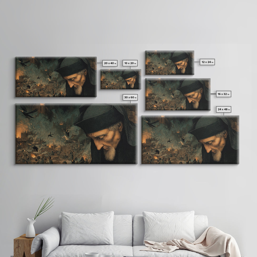 The Ash-Covered Oracle, Medieval Grotesque Art, Wide Panoramic Art, Gothic Horror Wall Art, Canvas Print, Halloween Wall Art