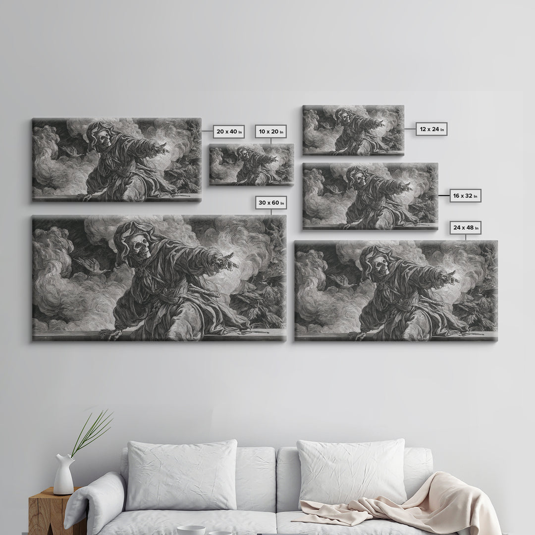 The Ash-Covered Oracle, Danse Macabre Art, Wide Panoramic Art, Dark Fantasy Wall Art, Canvas Print, Halloween Wall Art