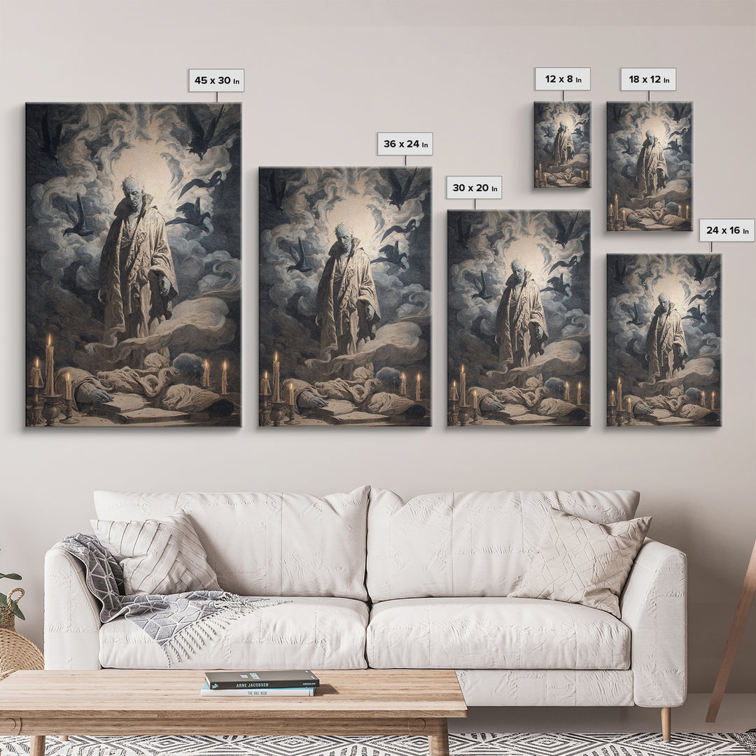 The Ash-Covered Oracle, Gothic Nightmare Art, Vertical Wall Art, Macabre Wall Art, Framed Canvas Print, Halloween Wall Art