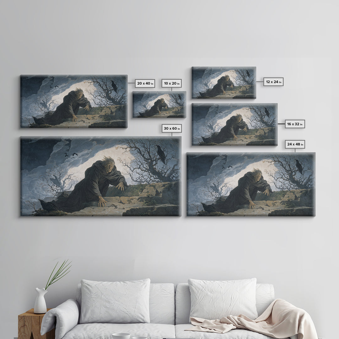 The Ash-Covered Oracle, Romantic Gothic Landscape, Wide Panoramic Art, Macabre Wall Art, Canvas Print, Halloween Wall Art