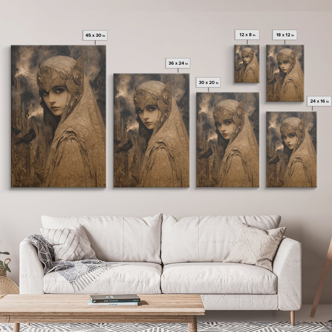 The Ash-Covered Oracle, Ornate Symbolist Art, Vertical Wall Art, Dark Halloween Decor, Canvas Print, Halloween Wall Art
