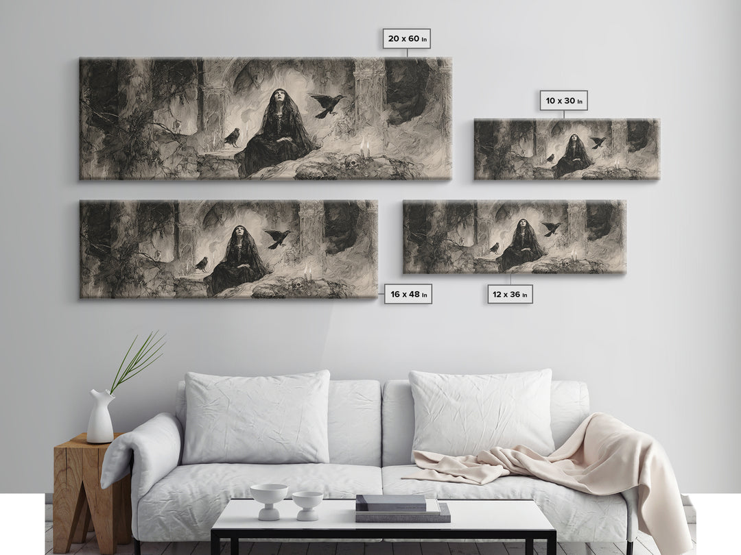 The Ash-Covered Oracle, Decadent Gothic Art, Extra Wide Wall Art, Macabre Wall Art, Canvas Print, Halloween Wall Art