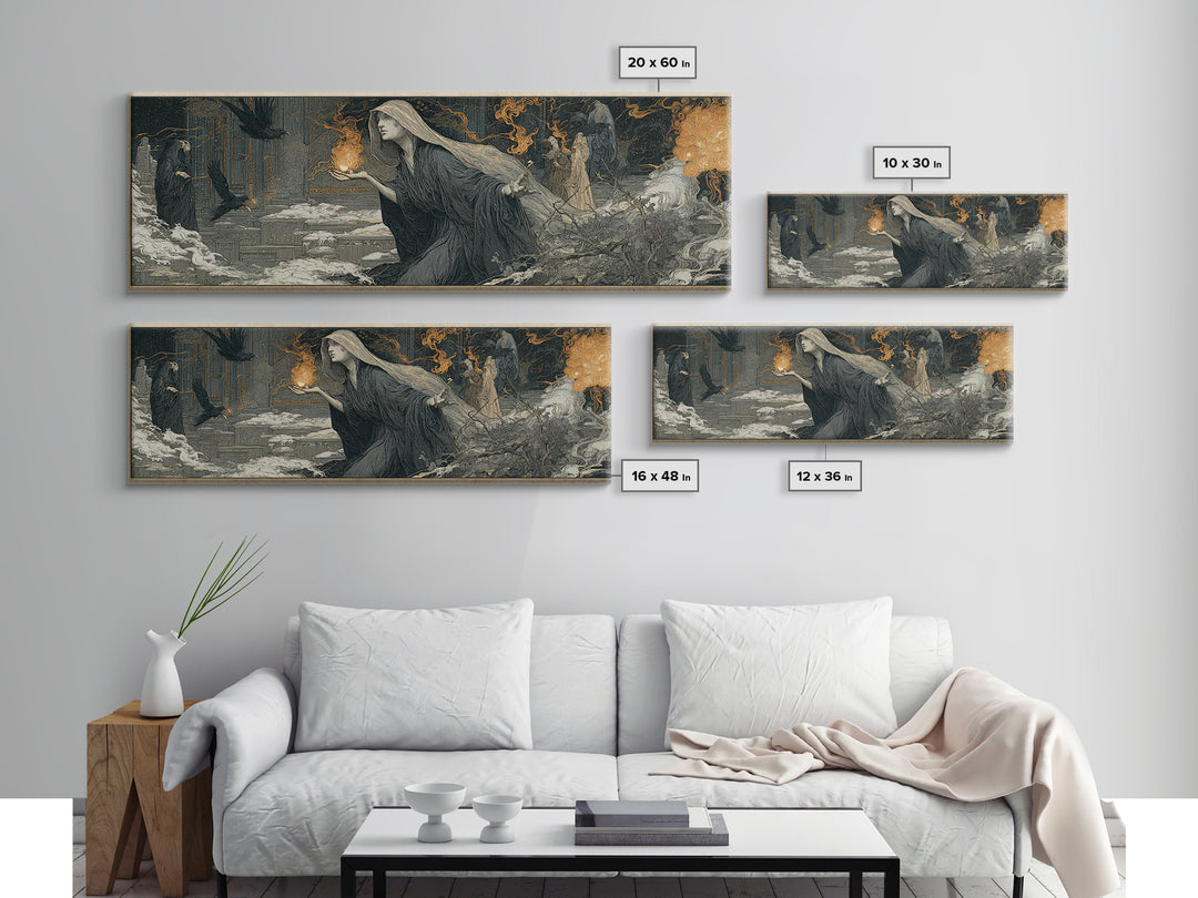 The Ash-Covered Oracle, Symbolist Death Art, Extra Wide Wall Art, Gothic Horror Wall Art, Canvas Print, Halloween Wall Art