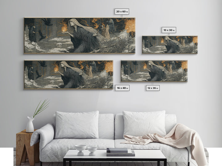 The Ash-Covered Oracle, Symbolist Death Art, Extra Wide Wall Art, Gothic Horror Wall Art, Canvas Print, Halloween Wall Art
