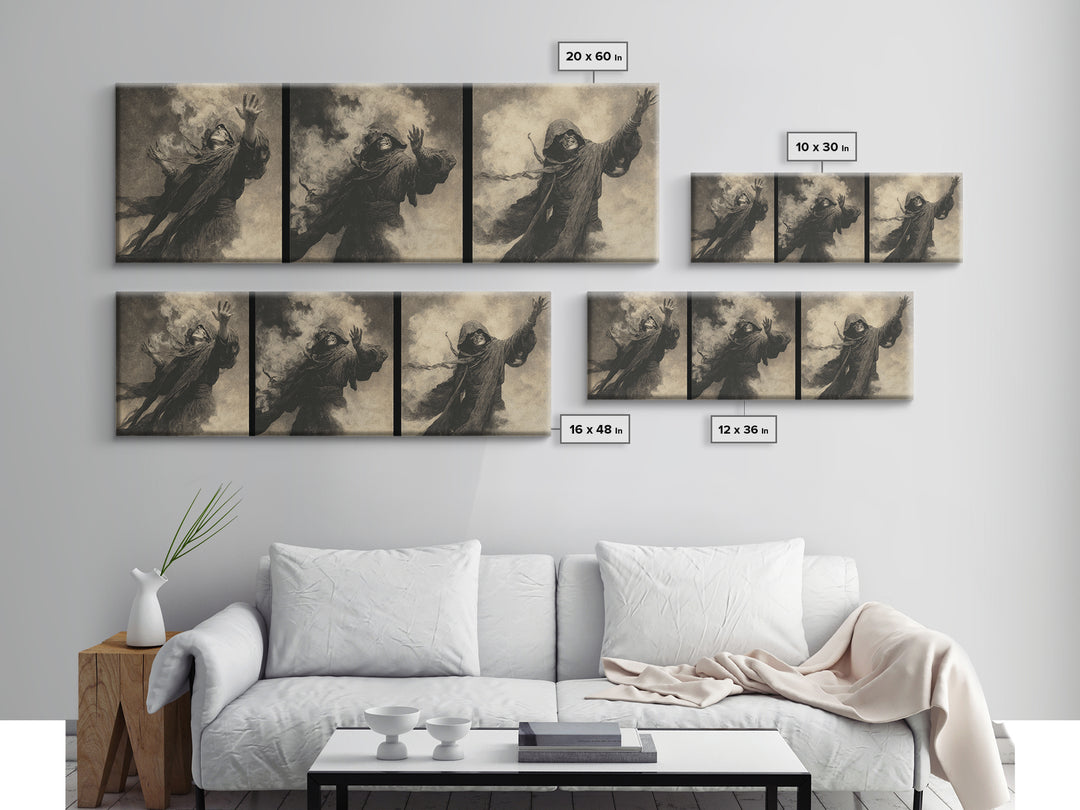 The Ash-Covered Oracle, Dark Symbolist Art, Extra Wide Wall Art, Dark Halloween Decor, Framed Canvas Print, Halloween Wall Art