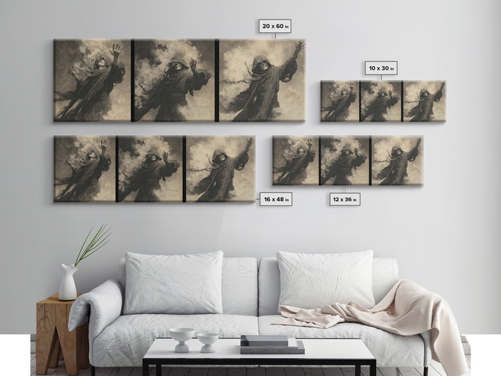 The Ash-Covered Oracle, Dark Symbolist Art, Extra Wide Wall Art, Dark Halloween Decor, Framed Canvas Print, Halloween Wall Art