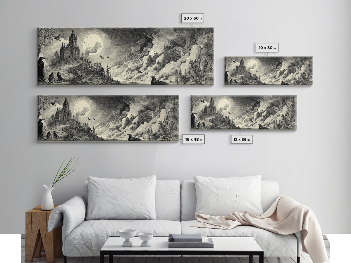The Ash-Covered Oracle, Victorian Macabre Art, Extra Wide Wall Art, Macabre Wall Art, Canvas Print, Halloween Wall Art, Halloween Decor