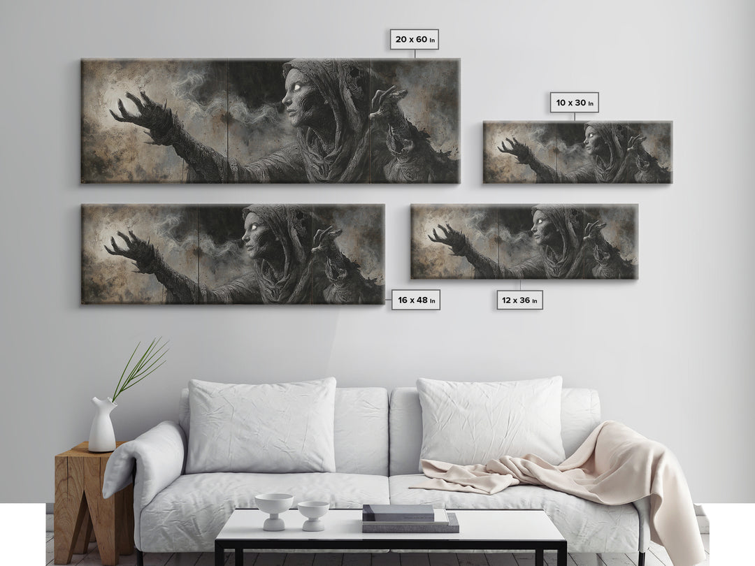 The Ash-Covered Oracle, Biomechanical Horror Art, Extra Wide Wall Art, Macabre Wall Art, Framed Canvas Print, Halloween Wall Art