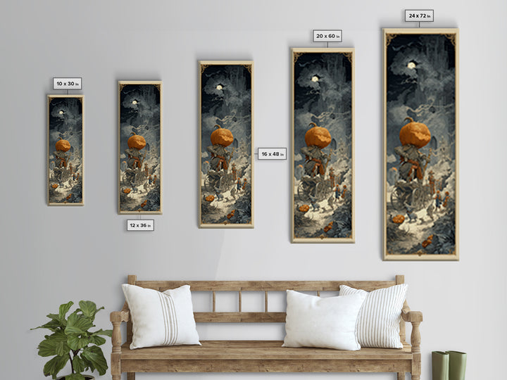 The Pumpkin-Headed Tea Merchant, Gothic Engraving Art, Tall Narrow Wall Art, Dark Fantasy Wall Art, Framed Canvas Print