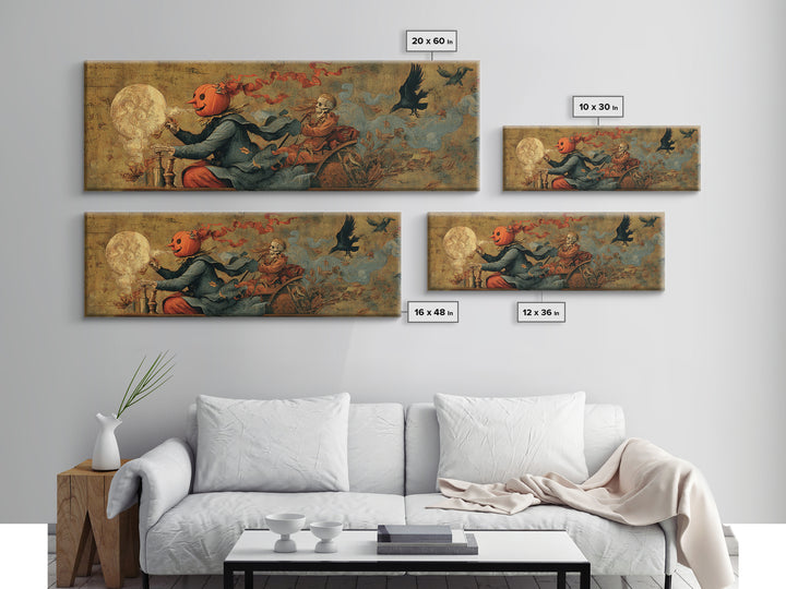 The Pumpkin-Headed Tea Merchant, Danse Macabre Art, Extra Wide Wall Art, Dark Fantasy Wall Art, Canvas Print