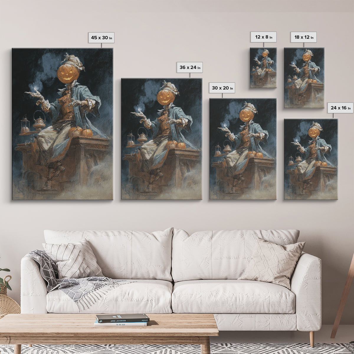 The Pumpkin-Headed Tea Merchant, Decadent Gothic Art, Vertical Wall Art, Dark Fantasy Wall Art, Canvas Print, Halloween Wall Art