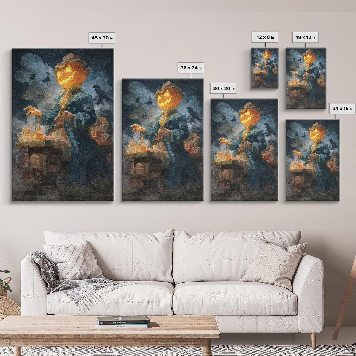 The Pumpkin-Headed Tea Merchant, Expressionist Gothic Art, Vertical Wall Art, Dark Halloween Decor, Canvas Print, Halloween Wall Art