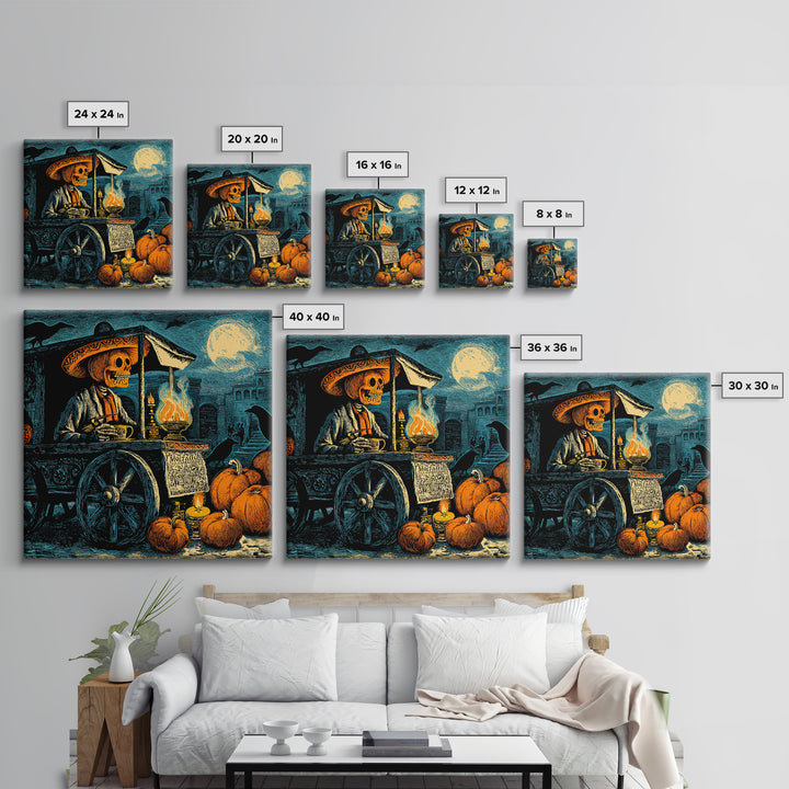 The Pumpkin-Headed Tea Merchant, Macabre Folk Print Art, Square Wall Art, Dark Halloween Decor, Canvas Print, Halloween Wall Art