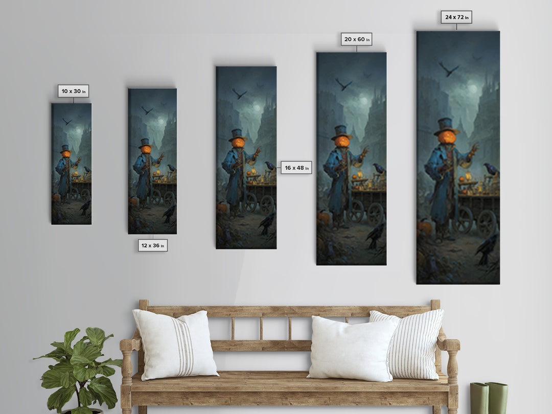 The Pumpkin-Headed Tea Merchant, Surreal Apocalyptic Art, Tall Narrow Wall Art, Gothic Horror Wall Art, Framed Canvas Print