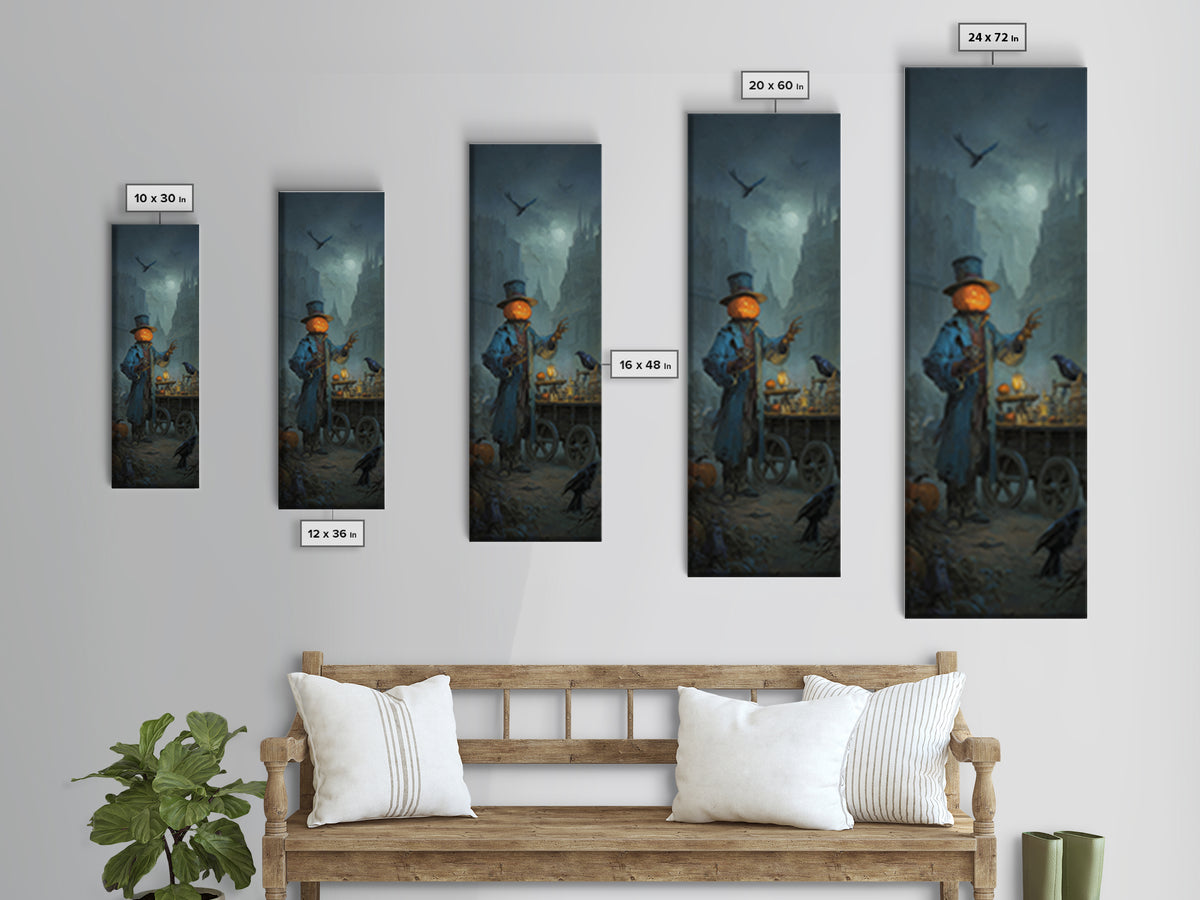 The Pumpkin-Headed Tea Merchant, Surreal Apocalyptic Art, Tall Narrow Wall Art, Gothic Horror Wall Art, Framed Canvas Print