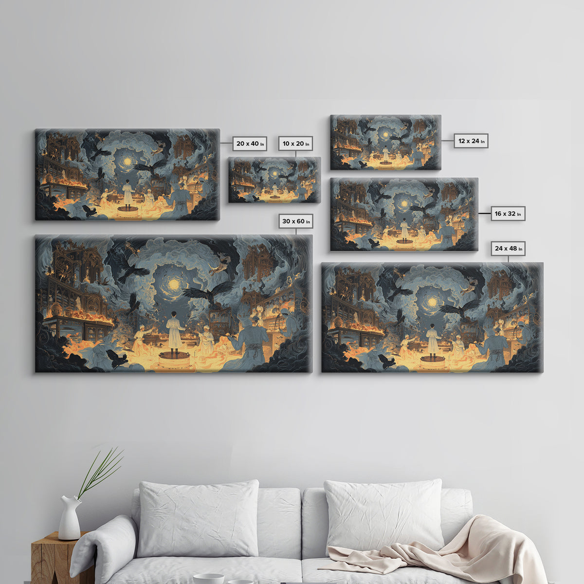 The Ghost Bakery, Apocalyptic Romantic Art, Wide Panoramic Art, Dark Halloween Decor, Canvas Print, Halloween Wall Art