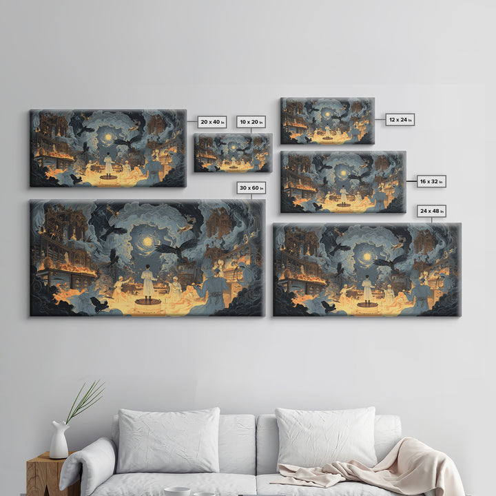 The Ghost Bakery, Apocalyptic Romantic Art, Wide Panoramic Art, Dark Halloween Decor, Canvas Print, Halloween Wall Art