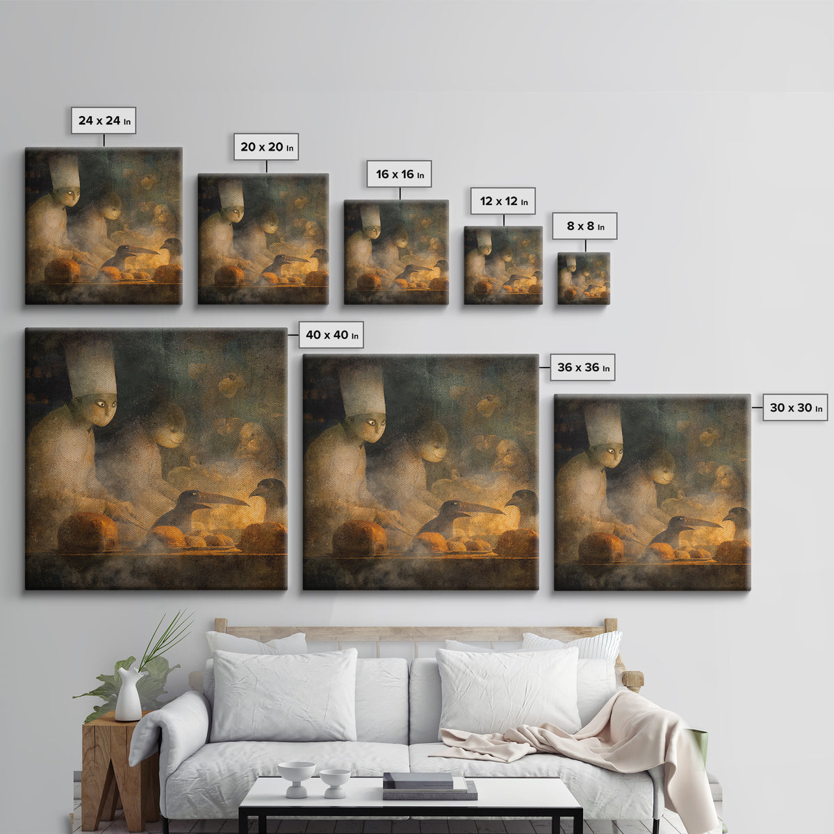 The Ghost Bakery, Symbolist Dream Art, Square Wall Art, Gothic Horror Wall Art, Canvas Print, Halloween Wall Art, Seasonal Home Decor