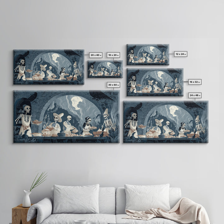The Ghost Bakery, Macabre Folk Print Art, Wide Panoramic Art, Dark Halloween Decor, Canvas Print, Halloween Wall Art