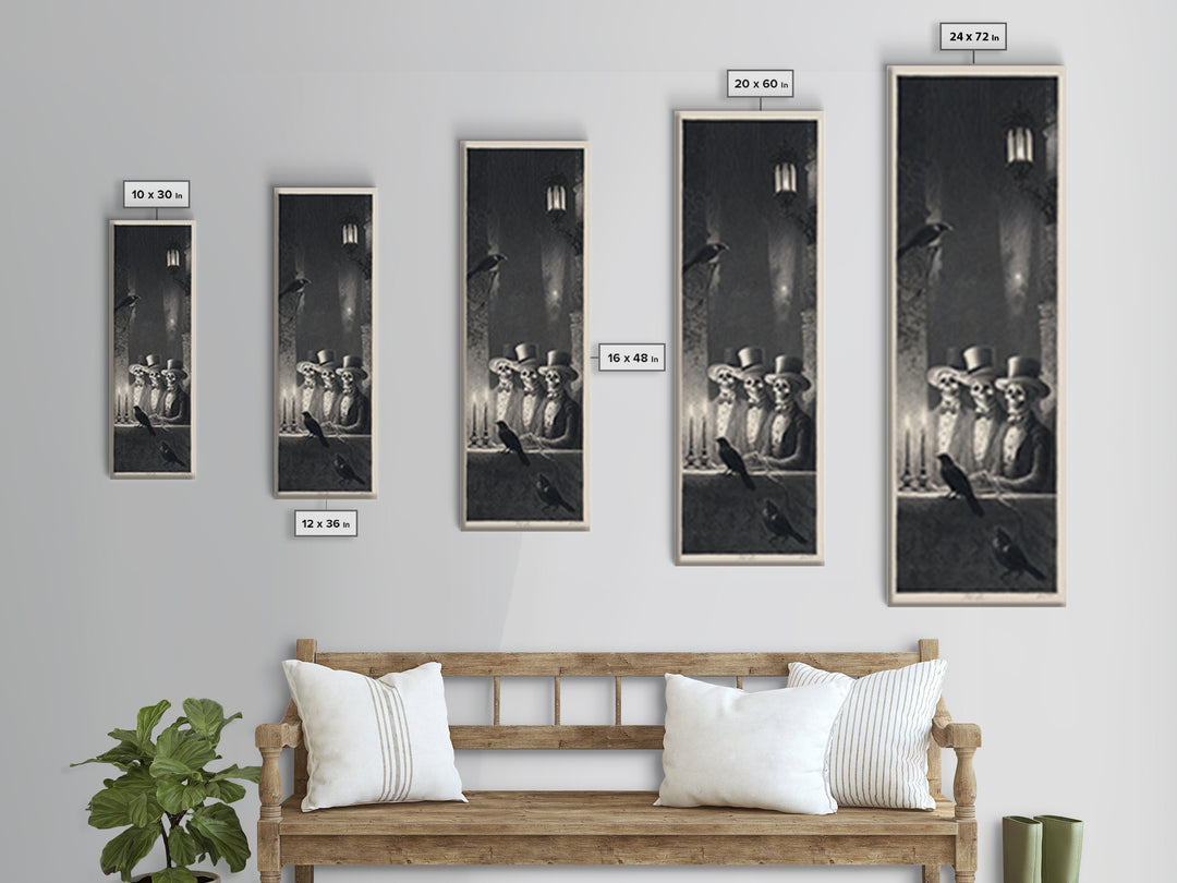 The Skeleton Barbershop Quartet, Gothic Engraving Art, Tall Narrow Wall Art, Gothic Horror Wall Art, Canvas Print, Halloween Wall Art