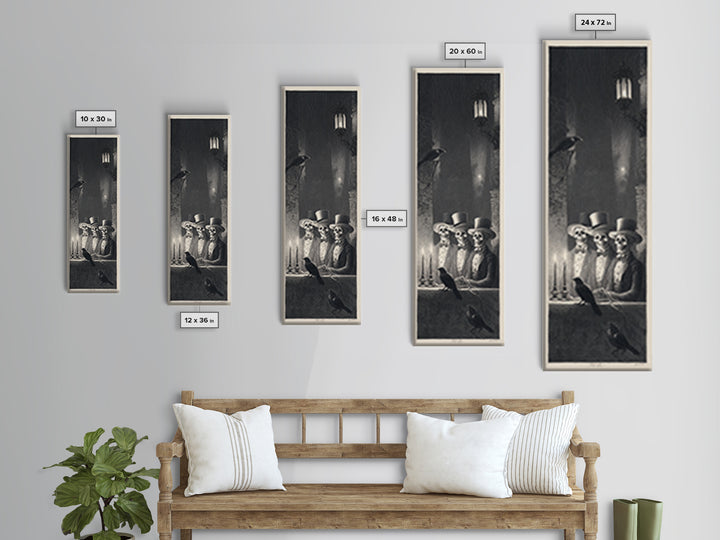 The Skeleton Barbershop Quartet, Gothic Engraving Art, Tall Narrow Wall Art, Gothic Horror Wall Art, Canvas Print, Halloween Wall Art
