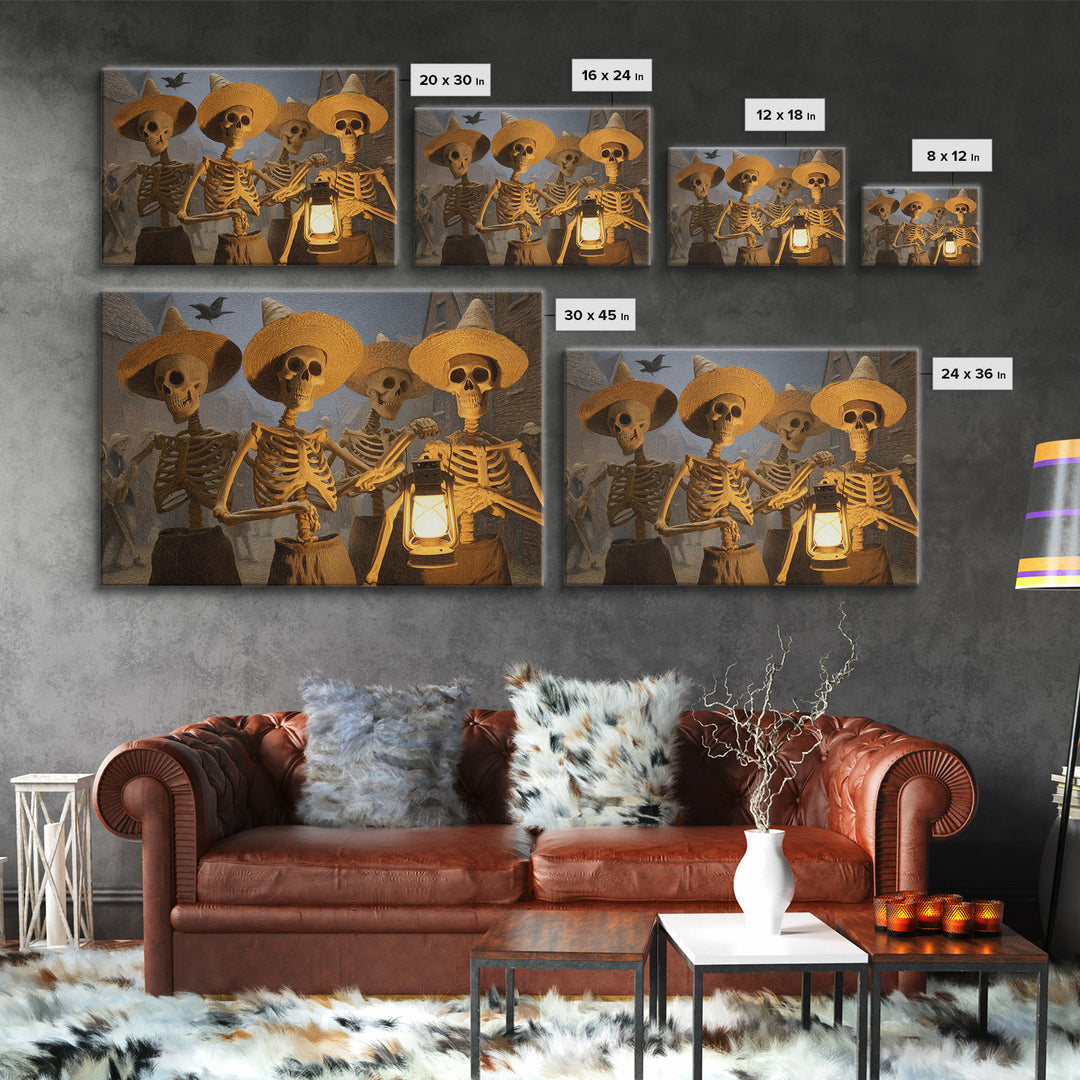 The Skeleton Barbershop Quartet, Northern Renaissance Horror, Landscape Wall Art, Macabre Wall Art, Framed Canvas Print