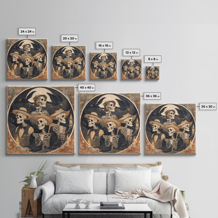 The Skeleton Barbershop Quartet, Danse Macabre Art, Square Wall Art, Macabre Wall Art, Canvas Print, Halloween Wall Art