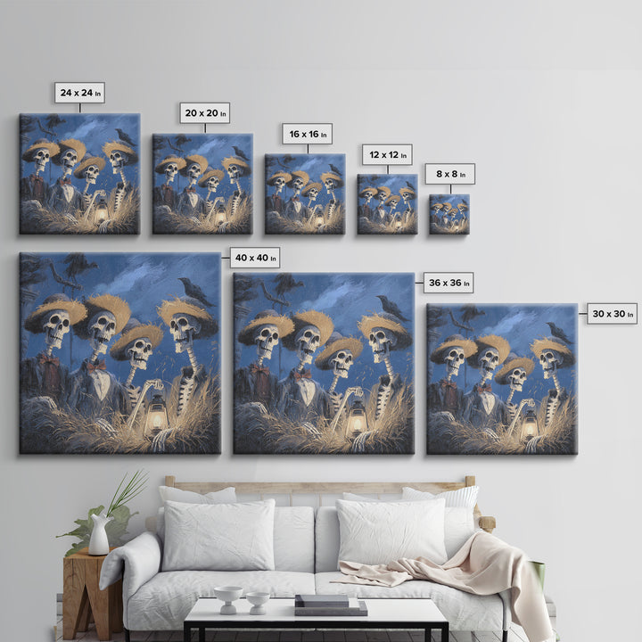 The Skeleton Barbershop Quartet, Baroque Witchcraft Art, Square Wall Art, Macabre Wall Art, Framed Canvas Print, Halloween Wall Art