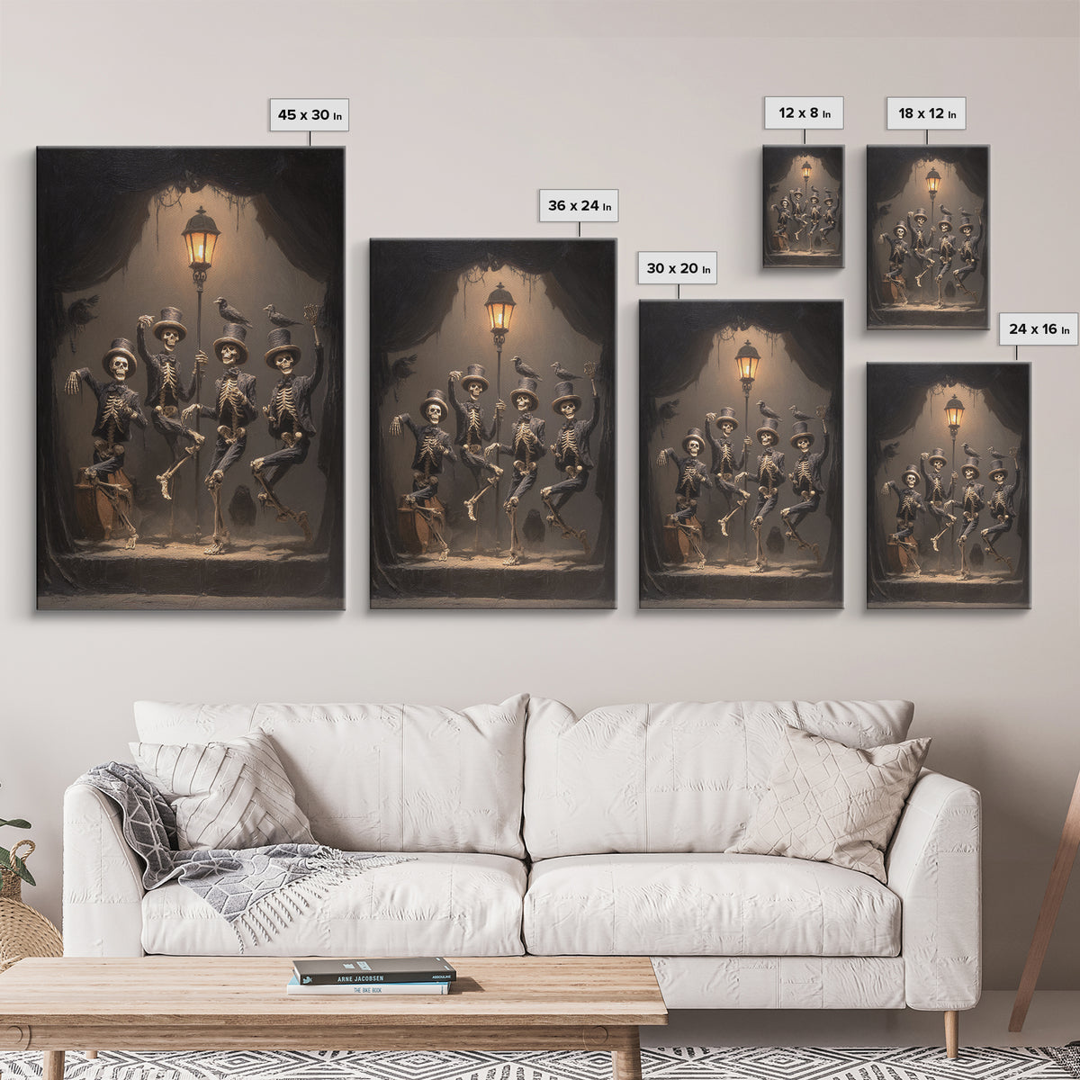The Skeleton Barbershop Quartet, Dark Romantic Horror Art, Vertical Wall Art, Gothic Horror Wall Art, Canvas Print, Halloween Wall Art