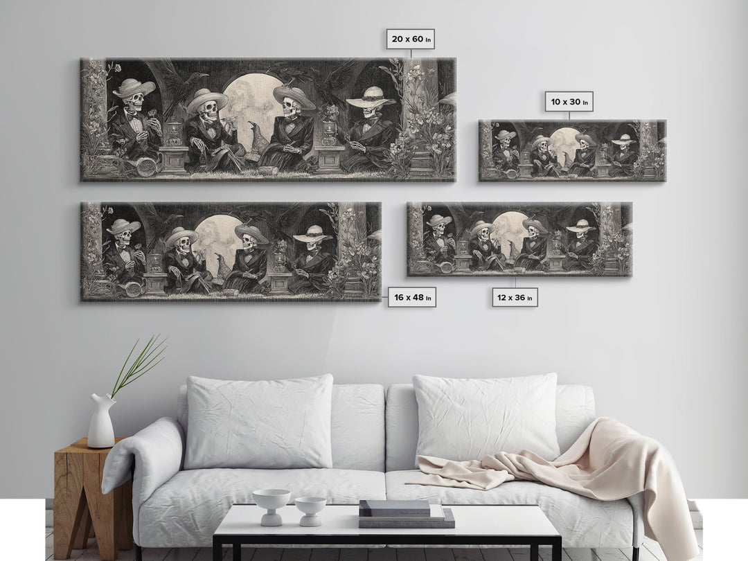 The Skeleton Barbershop Quartet, Symbolist Dream Art, Extra Wide Wall Art, Gothic Horror Wall Art, Canvas Print, Halloween Wall Art