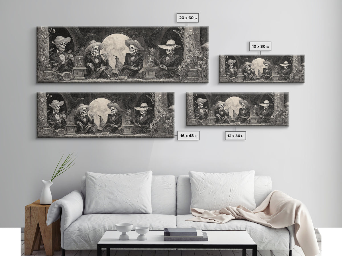 The Skeleton Barbershop Quartet, Symbolist Dream Art, Extra Wide Wall Art, Gothic Horror Wall Art, Canvas Print, Halloween Wall Art
