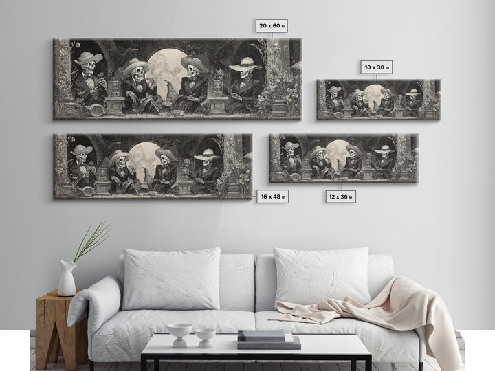 The Skeleton Barbershop Quartet, Symbolist Dream Art, Extra Wide Wall Art, Gothic Horror Wall Art, Canvas Print, Halloween Wall Art