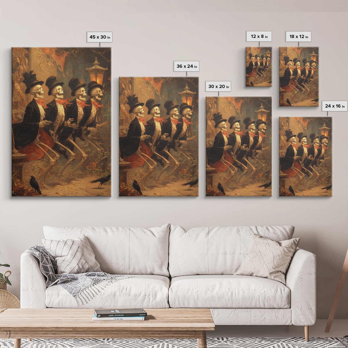 The Skeleton Barbershop Quartet, Ornate Symbolist Art, Vertical Wall Art, Macabre Wall Art, Canvas Print, Halloween Wall Art