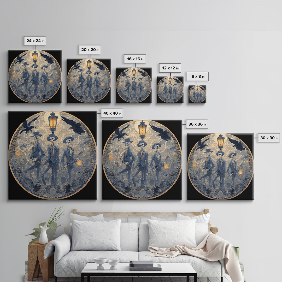 The Skeleton Barbershop Quartet, Symbolist Death Art, Square Wall Art, Macabre Wall Art, Framed Canvas Print, Halloween Wall Art