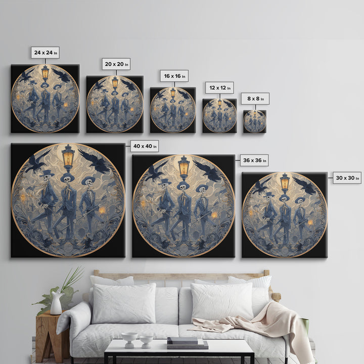 The Skeleton Barbershop Quartet, Symbolist Death Art, Square Wall Art, Macabre Wall Art, Framed Canvas Print, Halloween Wall Art
