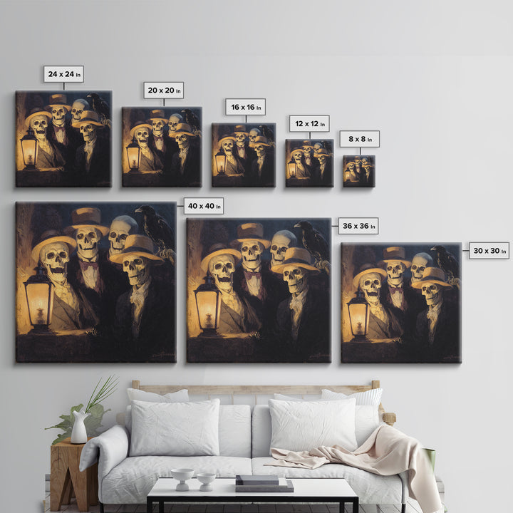 The Skeleton Barbershop Quartet, Dark Symbolist Art, Square Wall Art, Macabre Wall Art, Canvas Print, Halloween Wall Art