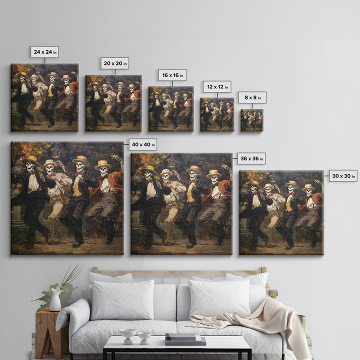 The Skeleton Barbershop Quartet, Grotesque Carnival Art, Square Wall Art, Macabre Wall Art, Framed Canvas Print, Halloween Wall Art